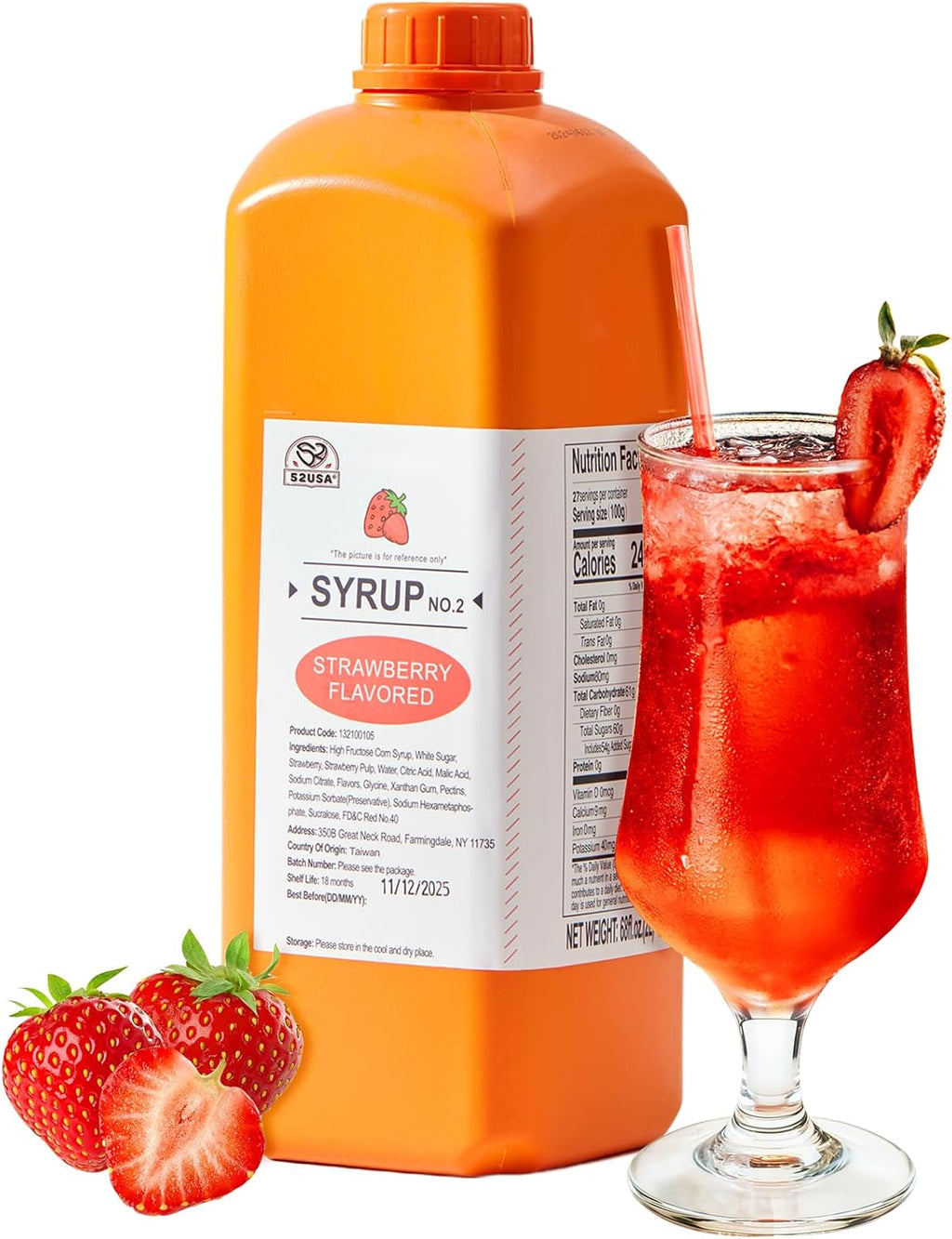 52USA Strawberry Syrup 68 fl oz(2L) Natural Fruit Syrup for Drink Desserts, Boba Tea, Cocktail, Pancakes, Milkshakes, Ice Cream and Shaved Ice, Gluten-Free