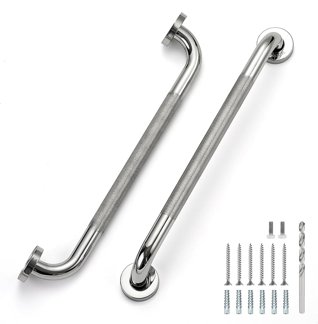 18 Inch Grab Bars for Shower, Stainless Steel Safety Handicap Grab Bars for Bathroom, Anti-Slip Shower Handle, Wall Mounted (2 Pack, Polished Nickel)