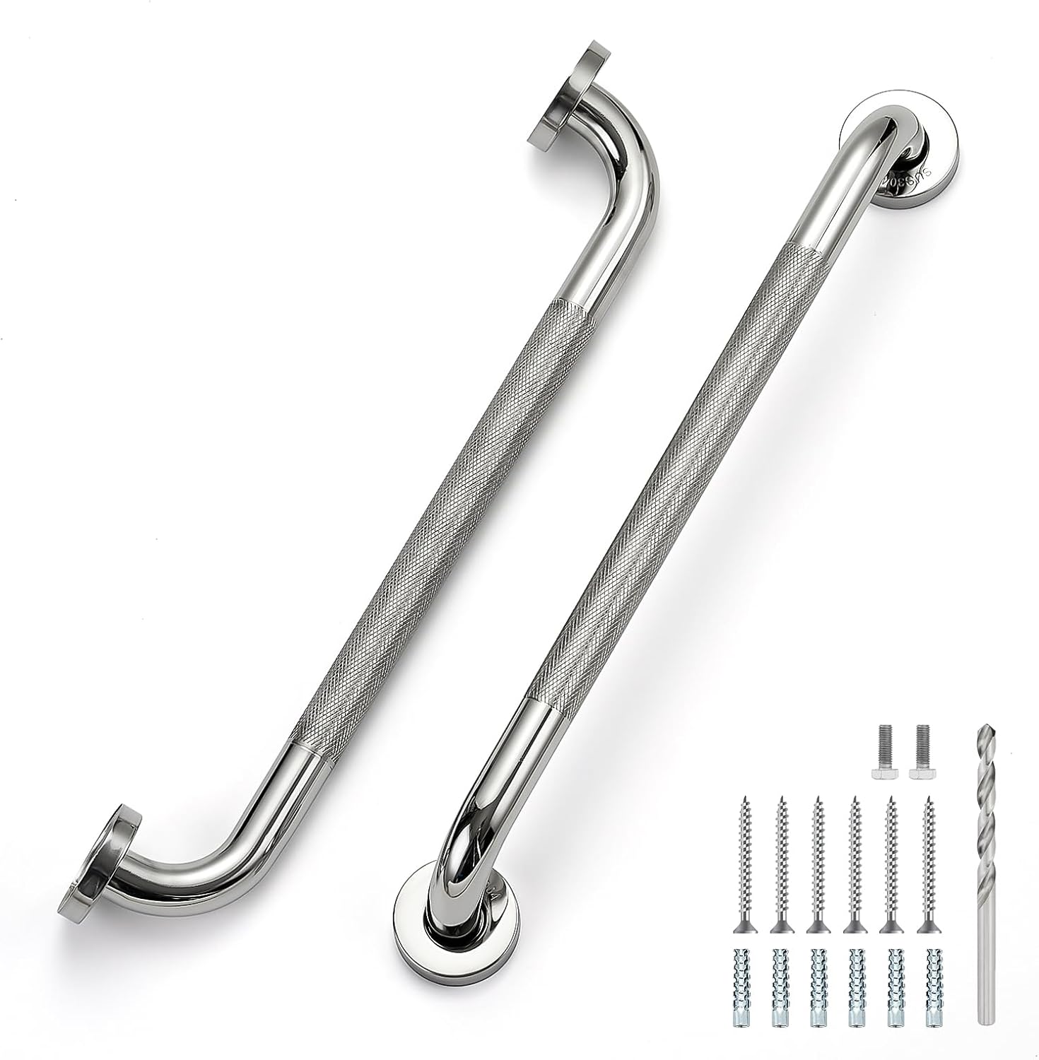 18 Inch Grab Bars for Shower, Stainless Steel Safety Handicap Grab Bars for Bathroom, Anti-Slip Shower Handle, Wall Mounted (2 Pack, Polished Nickel)