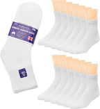 Falari 12-Pack Diabetic Socks Quarter Ankle Unisex Physicians Approved Socks (10-13, White)