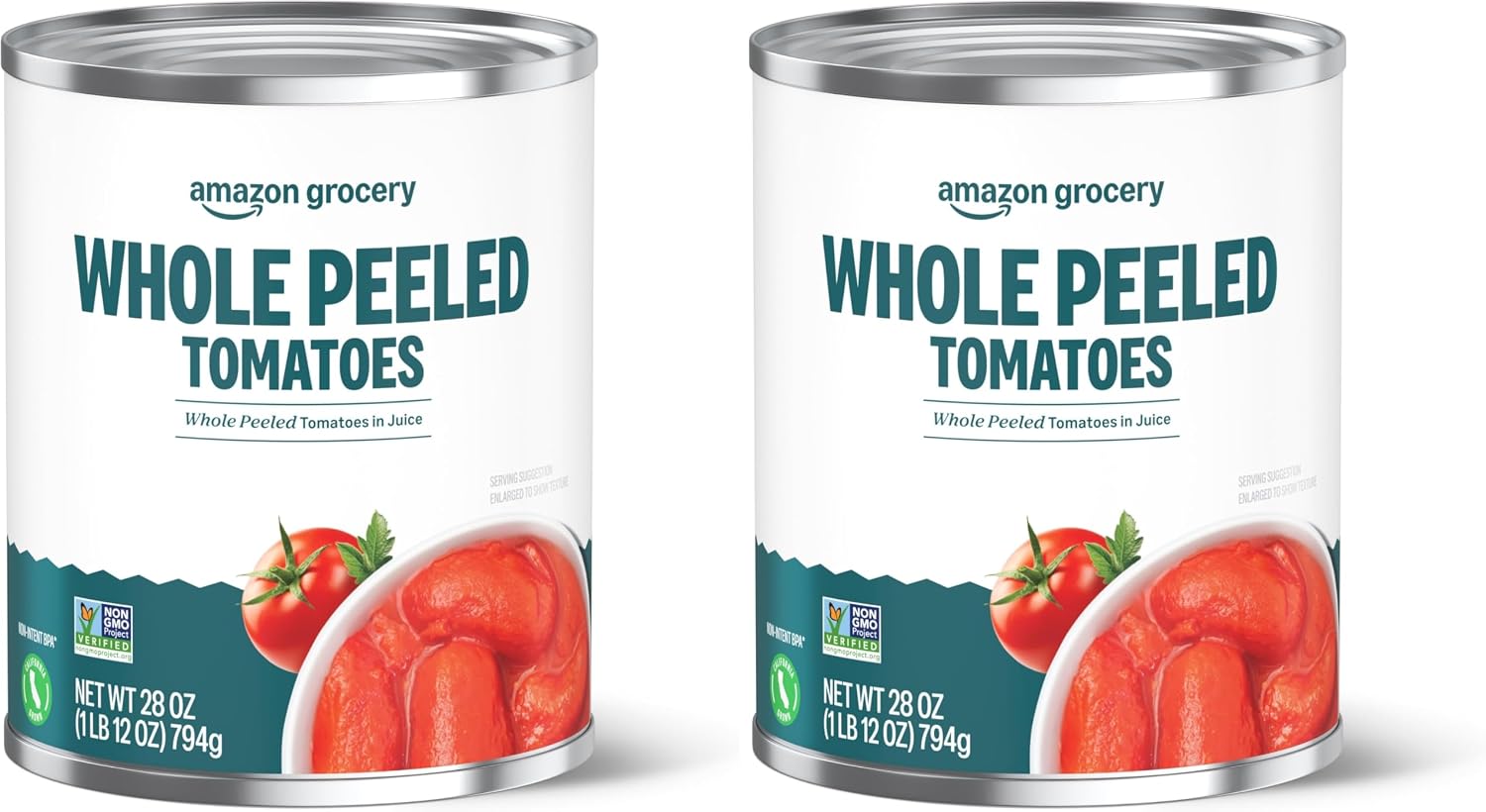 Amazon Grocery, Whole Peeled Tomatoes, 28 Oz, Pack of 2 (Previously Amazon Fresh, Packaging May Vary)