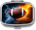Pill Case Compatible with Flying Flaming American Football Ball Pill Box with Mirror Retro Pocket 2 Compartment Medicine Case Vitamin Pill Organizer for Pocket Purse and Travel Gifts