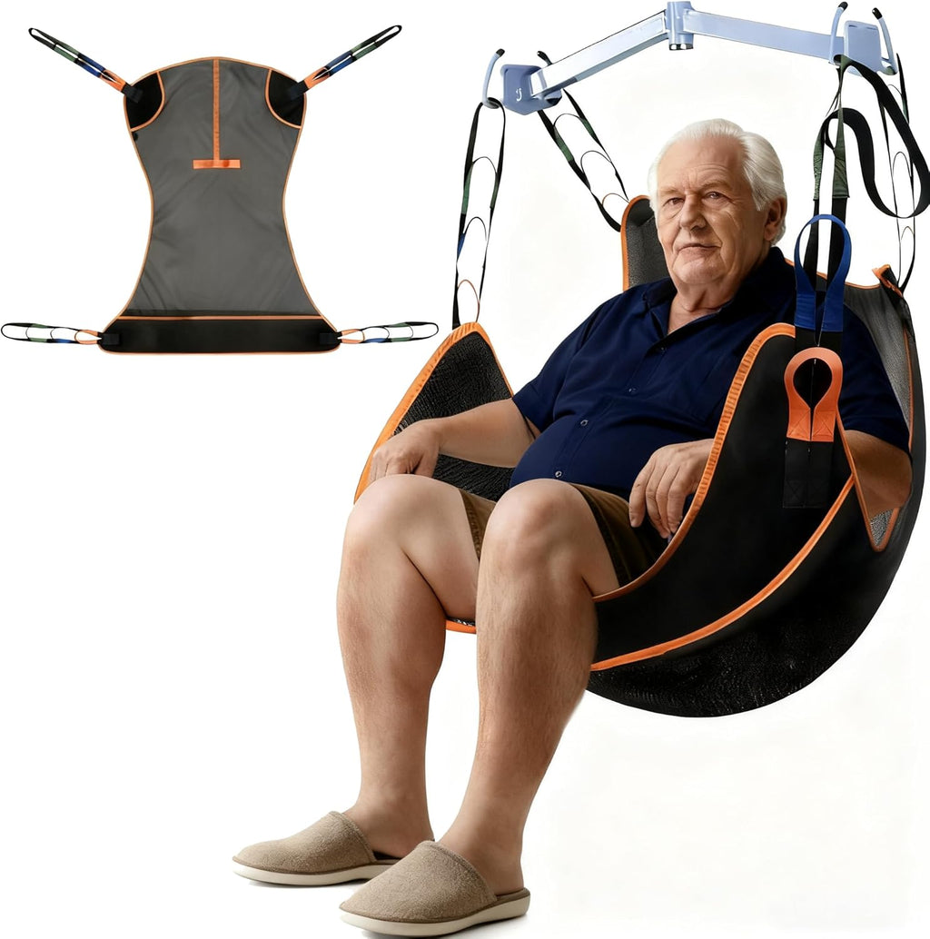 MDSTOP Universal Full Body Patient Lift Sling, Transfer Sling for Elderly & Disabled with Padded, Patient Aid Lift Medical Sling for Shower Bath, Transfer, Positioning and Lifting (Black M)