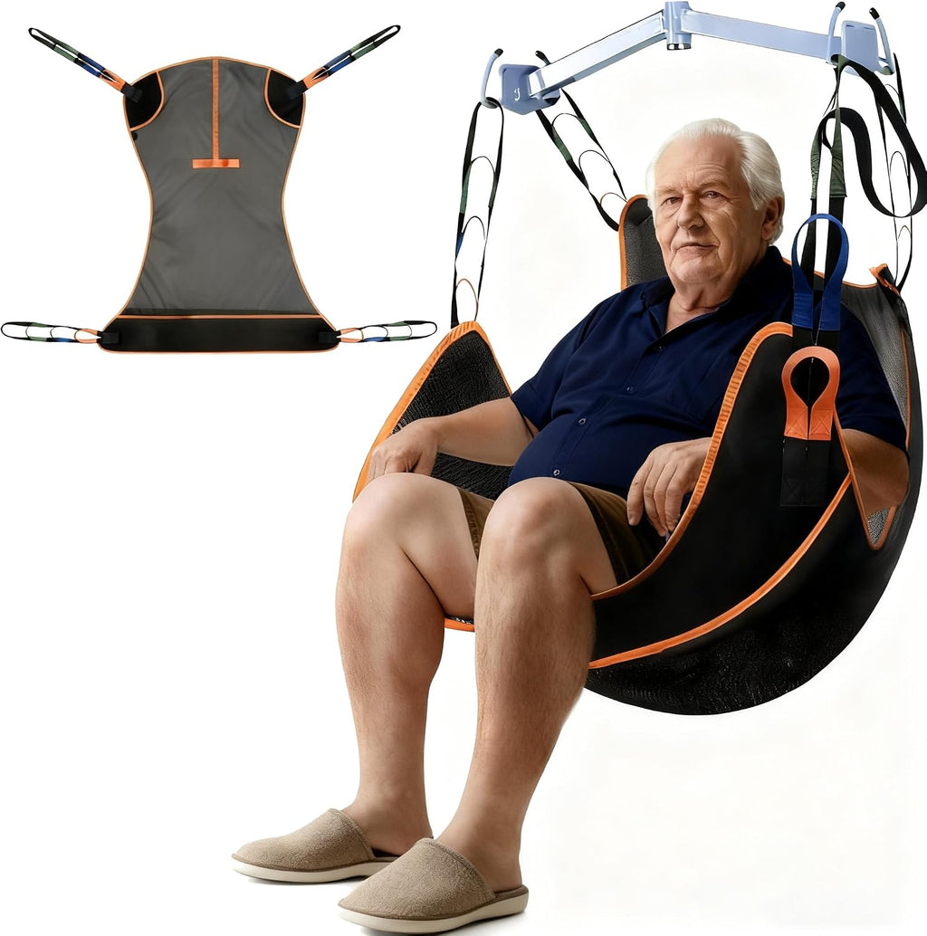 MDSTOP Universal Full Body Patient Lift Sling, Transfer Sling for Elderly & Disabled with Padded, Patient Aid Lift Medical Sling for Shower Bath, Transfer, Positioning and Lifting (Black M)