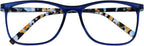 OPULIZE ARC Large Reading glasses for Women Men,Scratch Resistant Rectangular frame with Spring Hinges, Blue With Hand Finished Translucent Pattern Arms +2.5 (Pack of 1)