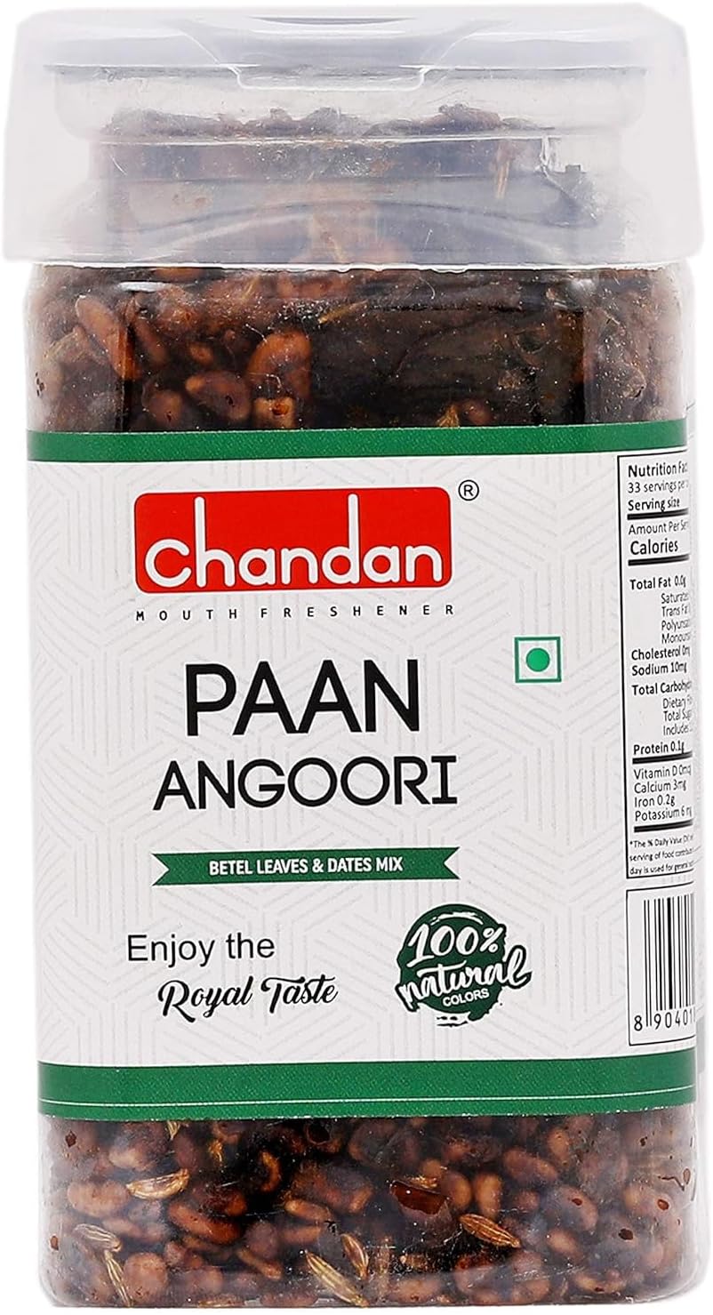 Chandan Mouth Freshener Paan Angoori Meetha Paan 100% Natural | 100 Grams | Contains Saunf, Betel Leaves, Glazed Fruits and Sweetened Rose Petal Paste