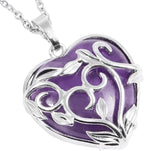 Nupuyai 2pcs Healing Amethyst Gemstone Pendant Heart Shaped Crystal Necklace for Women, Flower Leaf Wrapped Love Heart Quartz Stone Necklace