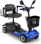 Powered Mobility Scooter, 4-Wheel Foldable Electric Scooter for Seniors & Adults – Heavy Duty Travel Model with 330 lbs Capacity, 350W Motor, Long-Lasting Battery, Front Basket & LED Lights-Blue