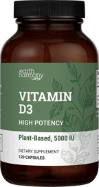 Earth Harmony Naturals Vegan Vitamin D3 5000 iu Supplement - Pure, High Potency Supplements for Immune Health & Strong Bones Support - Vitamin D 5000 iu - 120 Capsules, 4-Month Supply