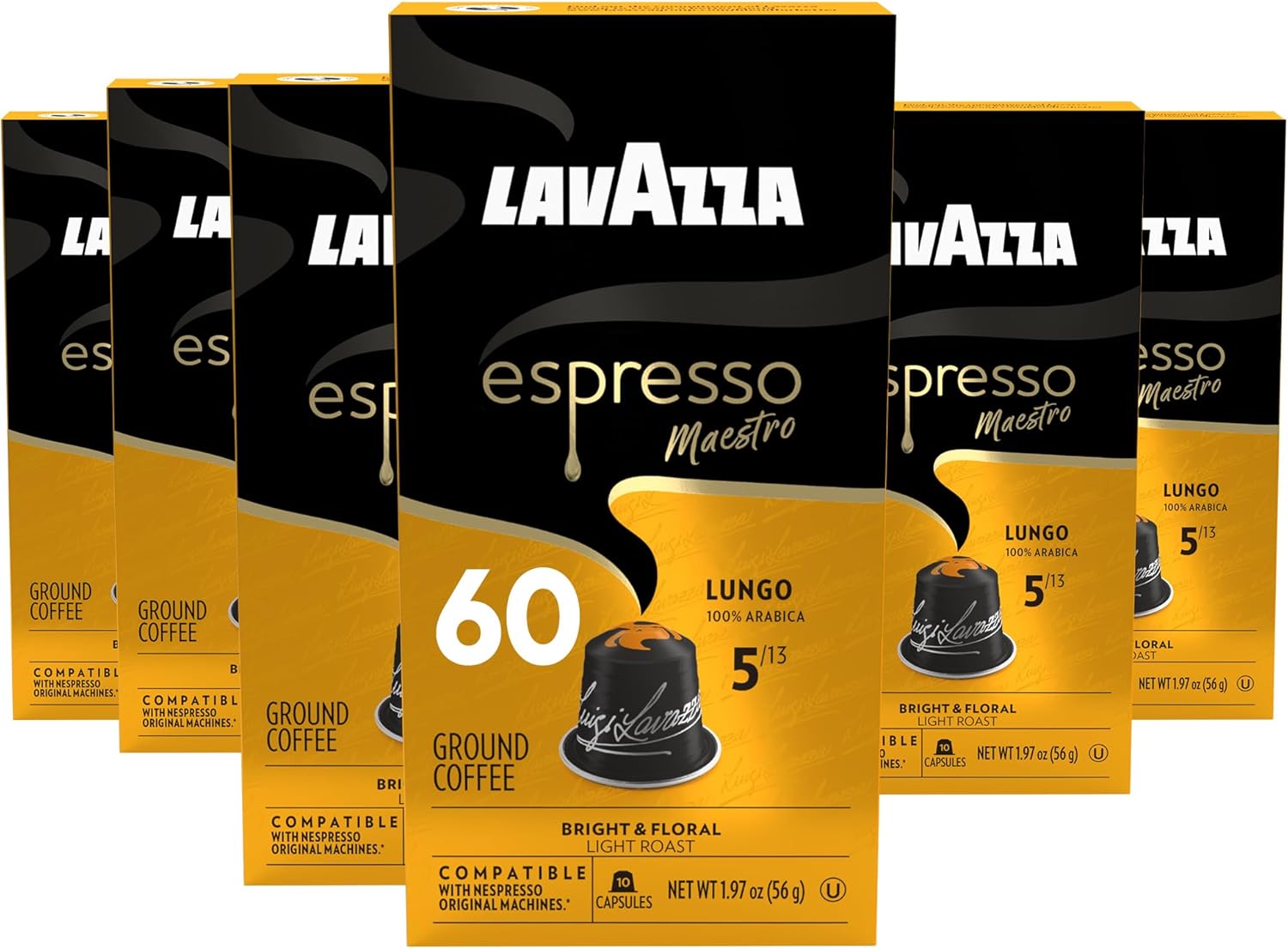 Lavazza Avvolgente Lungo Dark Roast Capsules Compatible with Nespresso Original Machines (Pack of 60) ,Value Pack, Blended and roasted in Italy, Full bodied with velvety, rounded flavor
