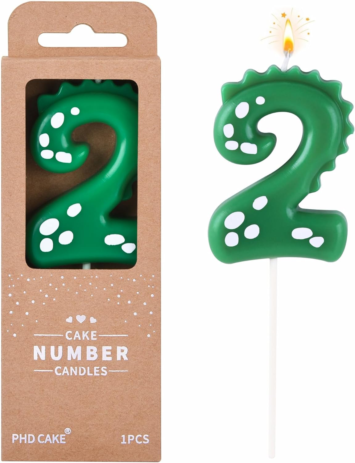 PHD Dinosaur 2.76 Inch Green 2 Number Birthday Candles, Cake & Party Celebration