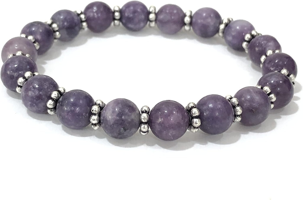 AAA Natural LEPIDOLITE Gemstone 8mm Round Beaded Stretchable Elastic Bracelet With Chakra ,Charm Bracelet ,Handmade Designer Bracelet ,Bye Bye Anxiety Bracelet ,Friendship ,Couple