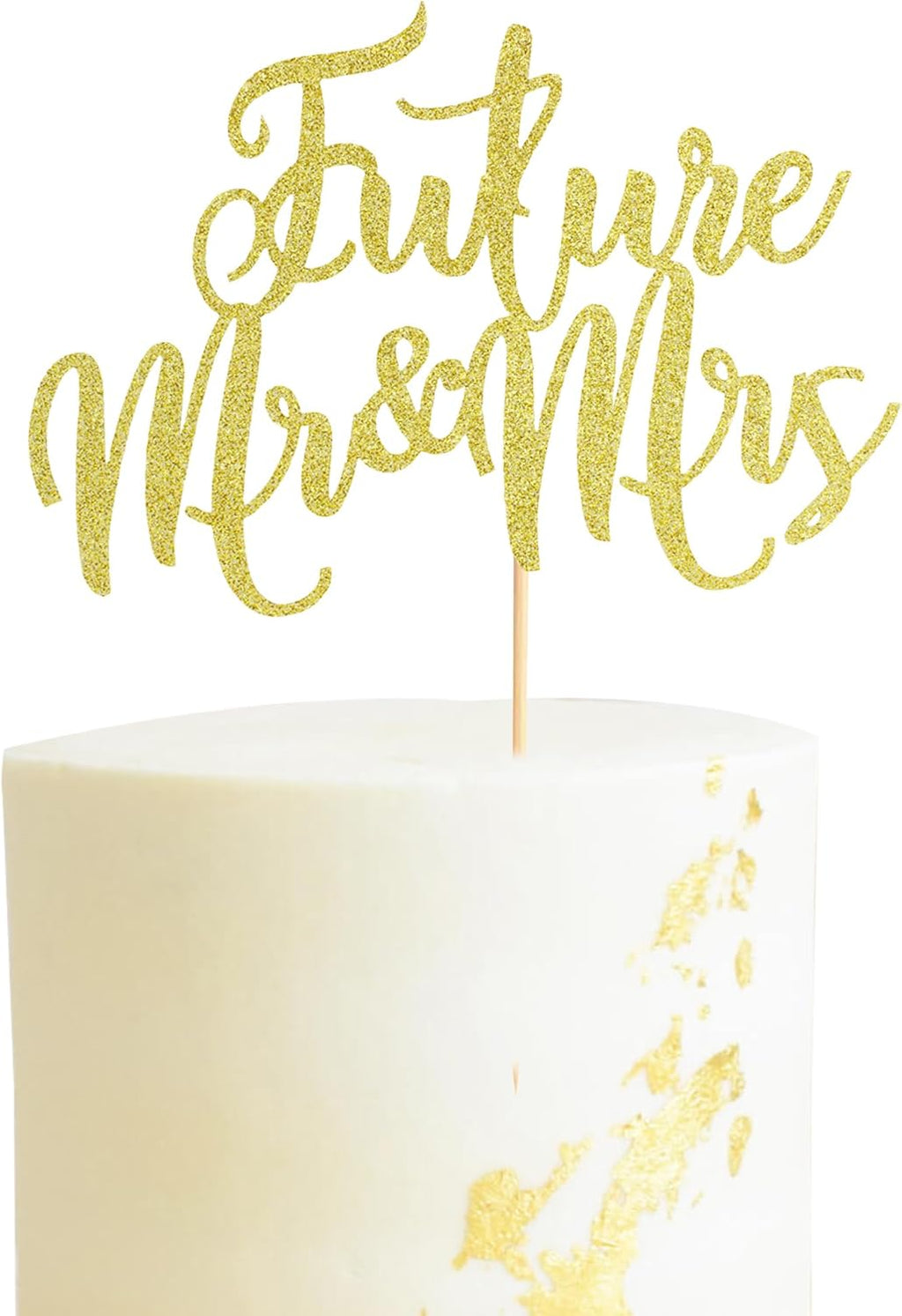 1Pc Future Mr and Mrs Cake Topper, Bridal Shower Cake Pick Decorations- for Wedding Engagement Theme Party Decoration, Bachelor Party Decorations Supplies - Gold Glitter