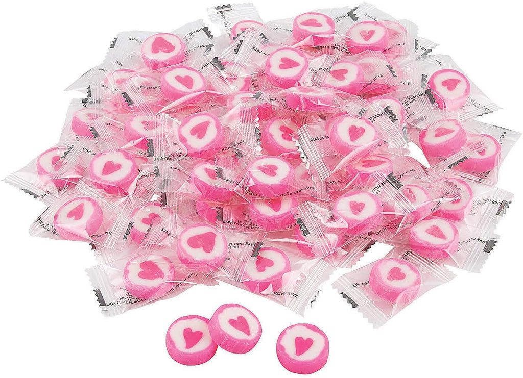 Fun Express Bulk Candy Individually Wrapped Hard with Heart Design - 152 Pink Round Candies for Wedding Favors, Party, Adults & Dish | Perfect for Bridal Shower & Bags