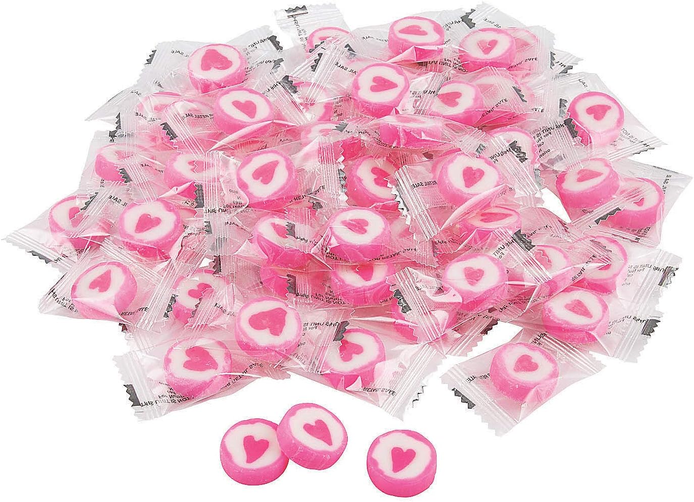 Fun Express Bulk Candy Individually Wrapped Hard with Heart Design - 152 Pink Round Candies for Wedding Favors, Party, Adults & Dish | Perfect for Bridal Shower & Bags