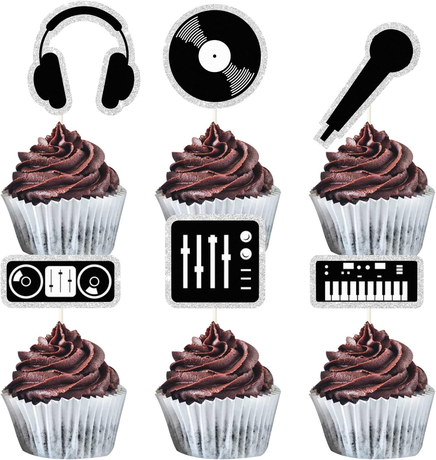 8Pcs DJ Cupcake Toppers - Music Theme Cupcake Decorations - Happy Birthday Cake Picks - Musical Social Media Hip Hop Birthday Party Decorations..