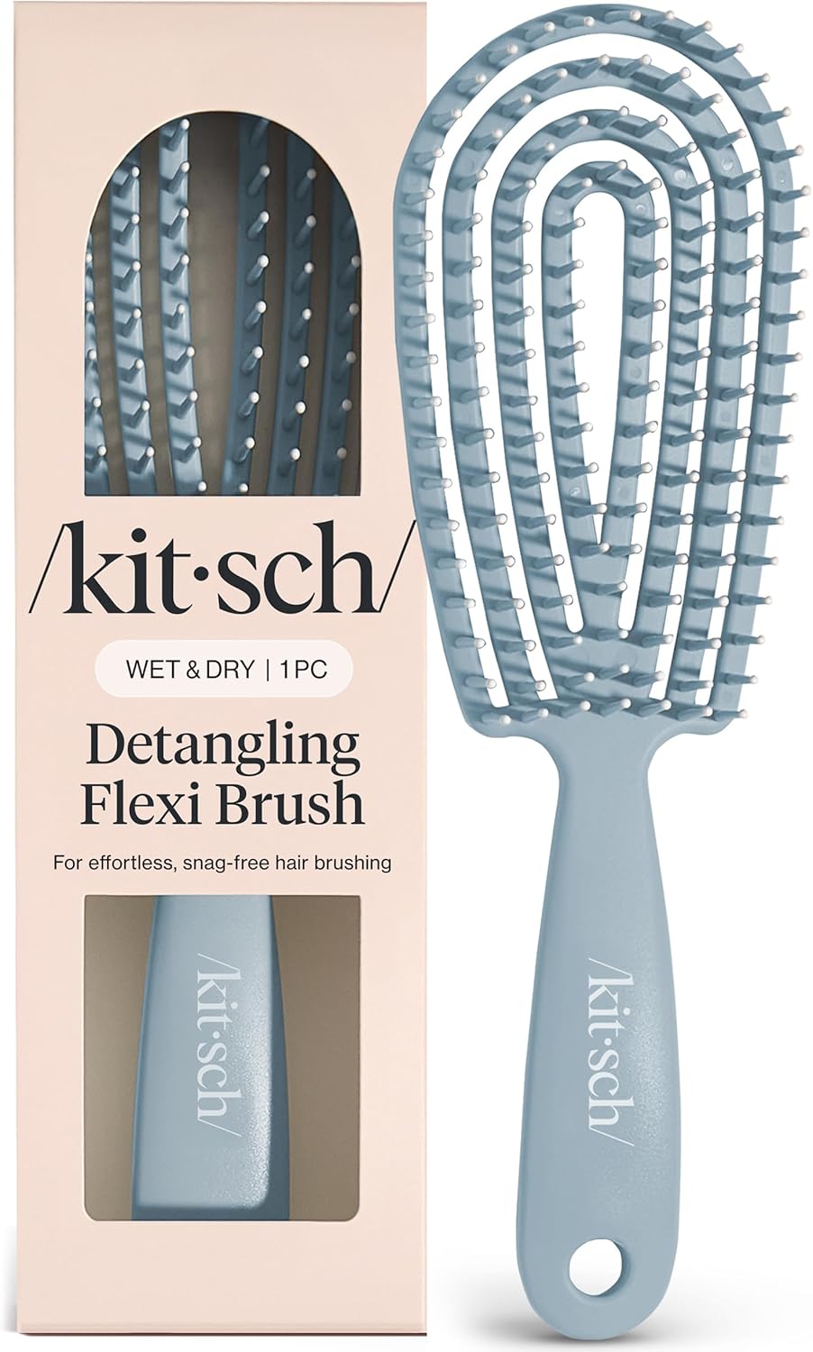 Kitsch Hair Brush Detangler – Flexi Flow Hair Brush for Women, Men & Kids | Detangling Brushes for Curly Hair with Bendable Frame, Bounce Curl Defining Brush for Wet or Dry Strands - Haze Blue