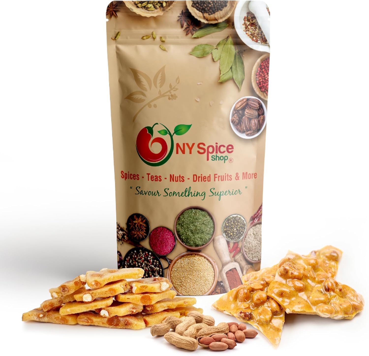 NYSPICE SHOP Peanut Brittle – 5 lbs. (pound) Thin & Crispy Peanut Brittle - Pure Sugar Salt - Crunchy Old Fashioned Peanut Brittle - Freshly Roasted Gourmet Peanuts - Sweet Delicious Holiday Candy