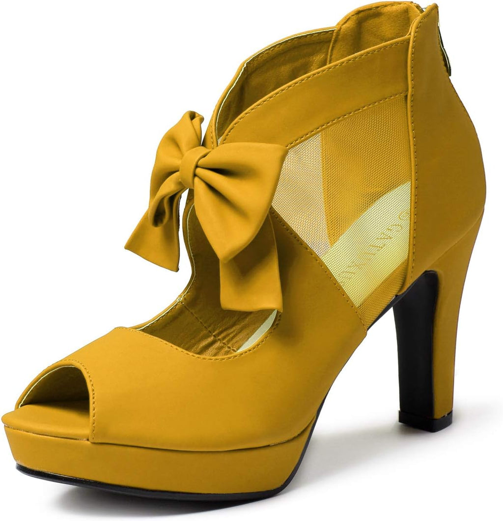 GATUXUS Open Toe Women Platform High Heel Shoes Bows Strappy Sandals