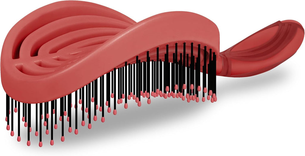 NuWay DoubleC Pro Professional Detangling Hair Brush – Patented Double Curve Scalp Care Brush for Gentle Detangling, Blow-Dry Styling & Wet or Dry Hair (Red)