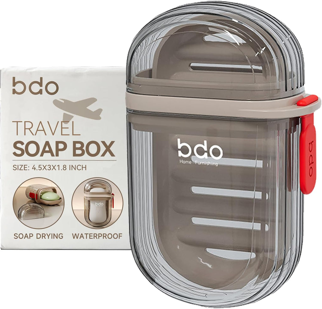 PEISAINOX Travel Soap Case, Leakproof Soap Container with Lid, Portable Bar Soap Holder for Traveling, Soap Dish for Bathroom, Shower, Gym, School, Camping, Vacation, Outdoor-Transparent-Black