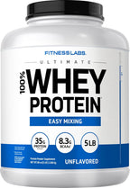 Fitness Labs Whey Protein Powder Unflavored | 5 lbs | Ultimate Easy-Mix Supplement for Men and Women | Non-GMO and Gluten Free