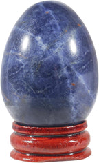 2" Natural Sodalite Egg with Wood Stand for Home Decoration, Polished Crystal Pocket Palm Sphere Fengshui Figurines Healing Reiki