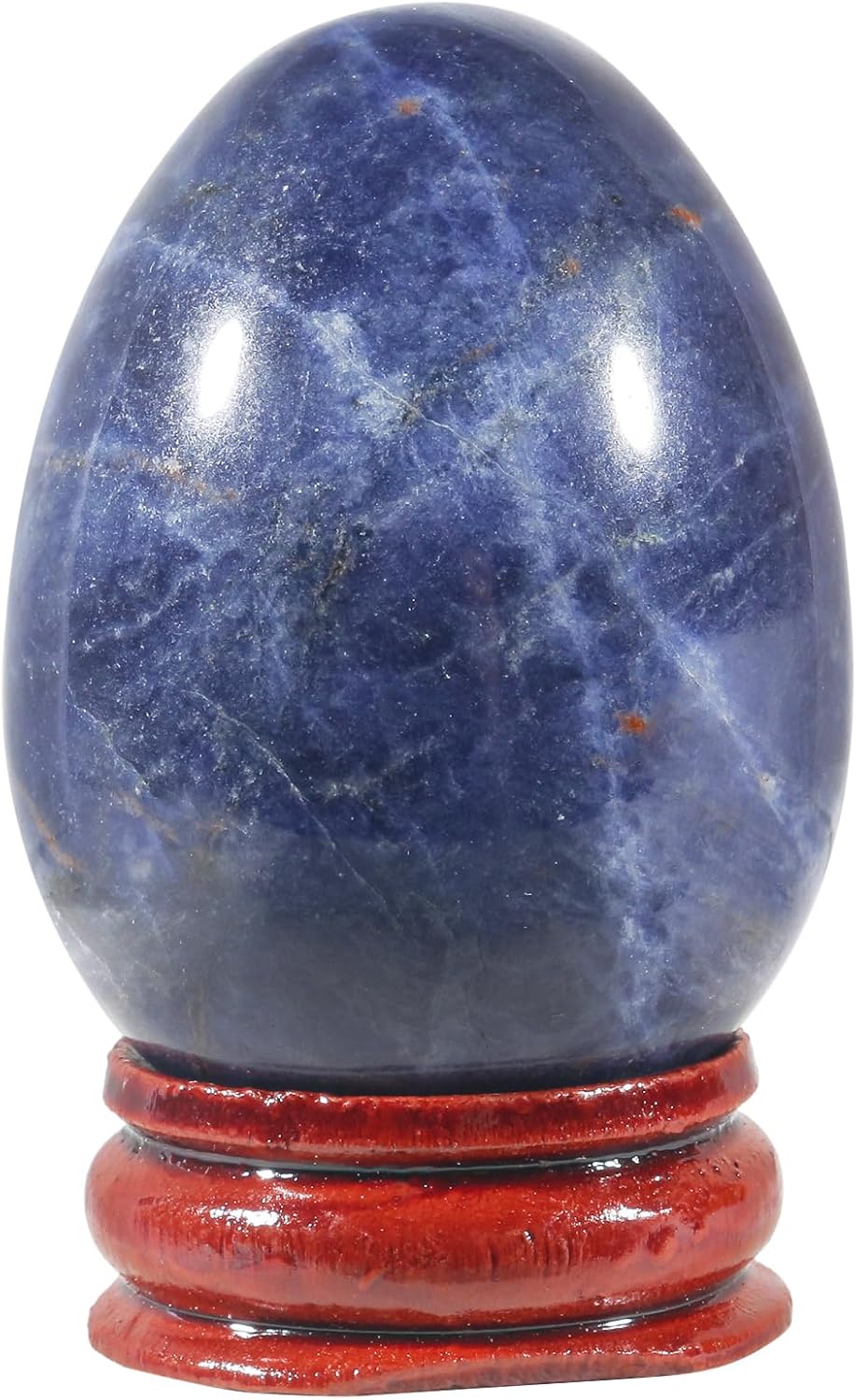2" Natural Sodalite Egg with Wood Stand for Home Decoration, Polished Crystal Pocket Palm Sphere Fengshui Figurines Healing Reiki
