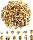 NBEADS 120 Pcs Alloy Hair Bead, 12 Styles Tibetan Gold Spacer Beads Large Hole Dreadlock Beads Beard Beads Metal Loose Beads for Hair Braids Decoration Bracelet Necklace Jewelry Making, Hole: 3.5~7mm