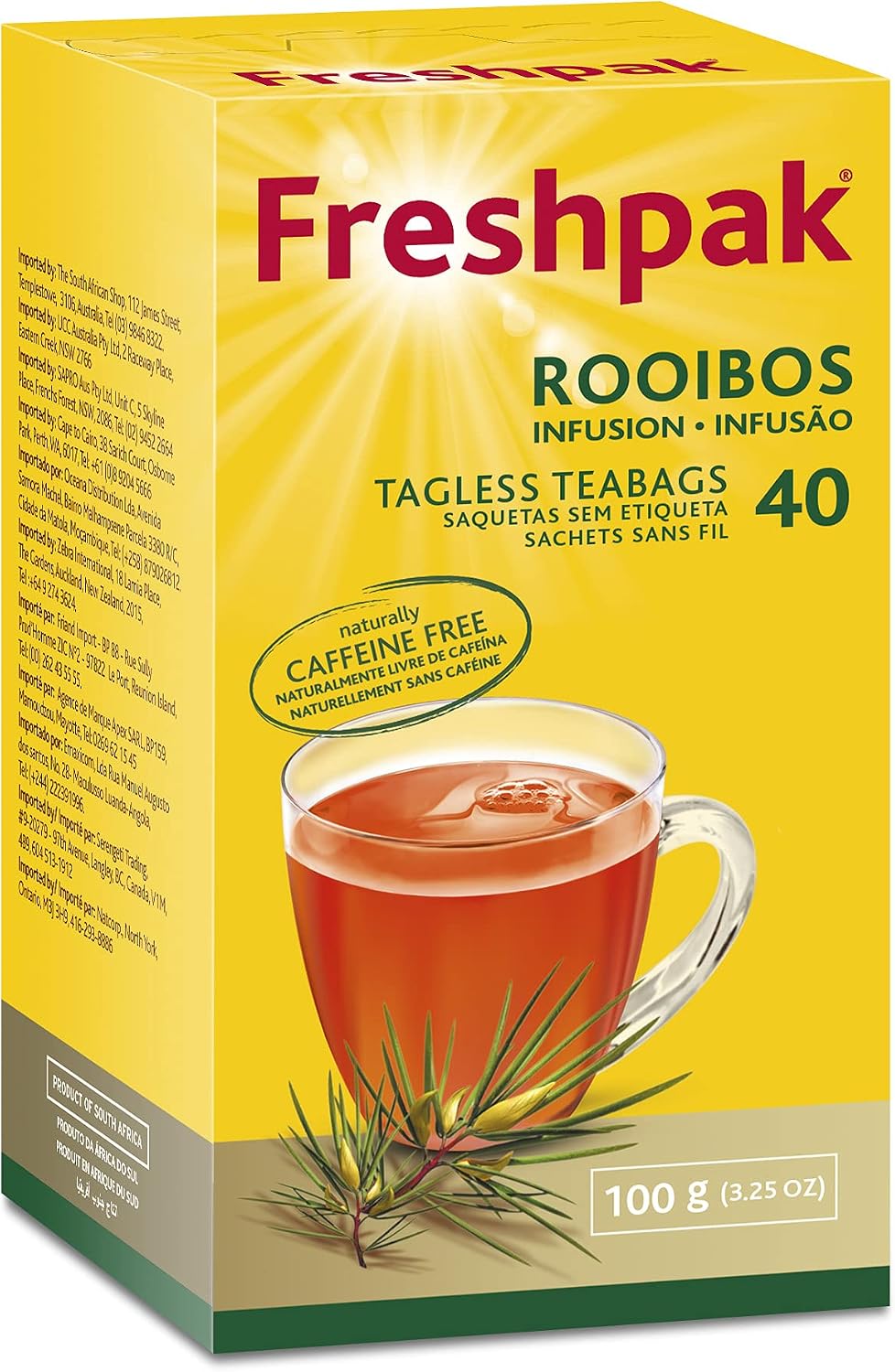 Freshpak Rooibos Tea | 40 Tagless Teabags | Natural Premium Rooibos | Naturally Caffeine Free | Keto Friendly | Rooibos From South Africa | Non GMO