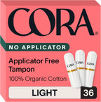 Cora Organic Cotton Non-Applicator Tampons (36 Light Non-Applicator Tampons)