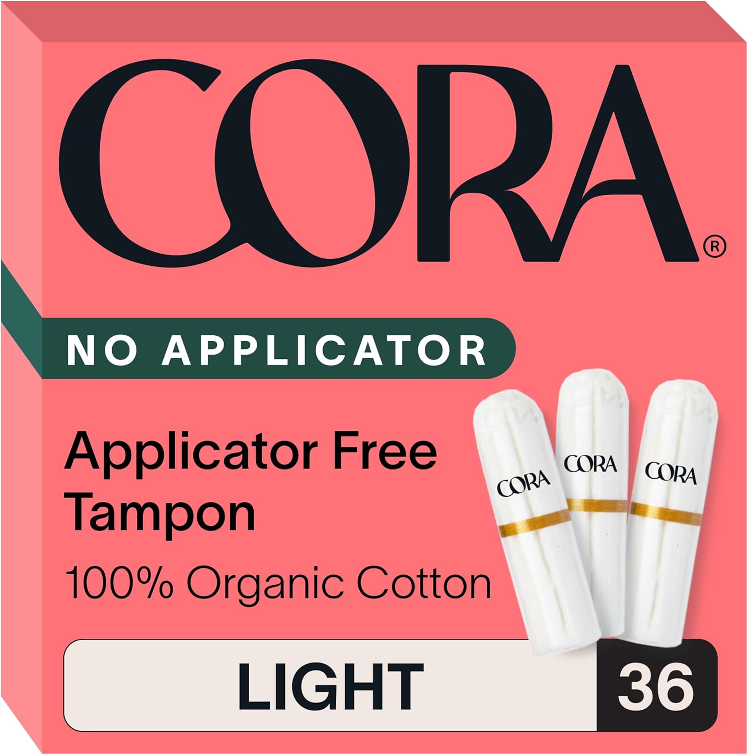 Cora Organic Cotton Non-Applicator Tampons (36 Light Non-Applicator Tampons)