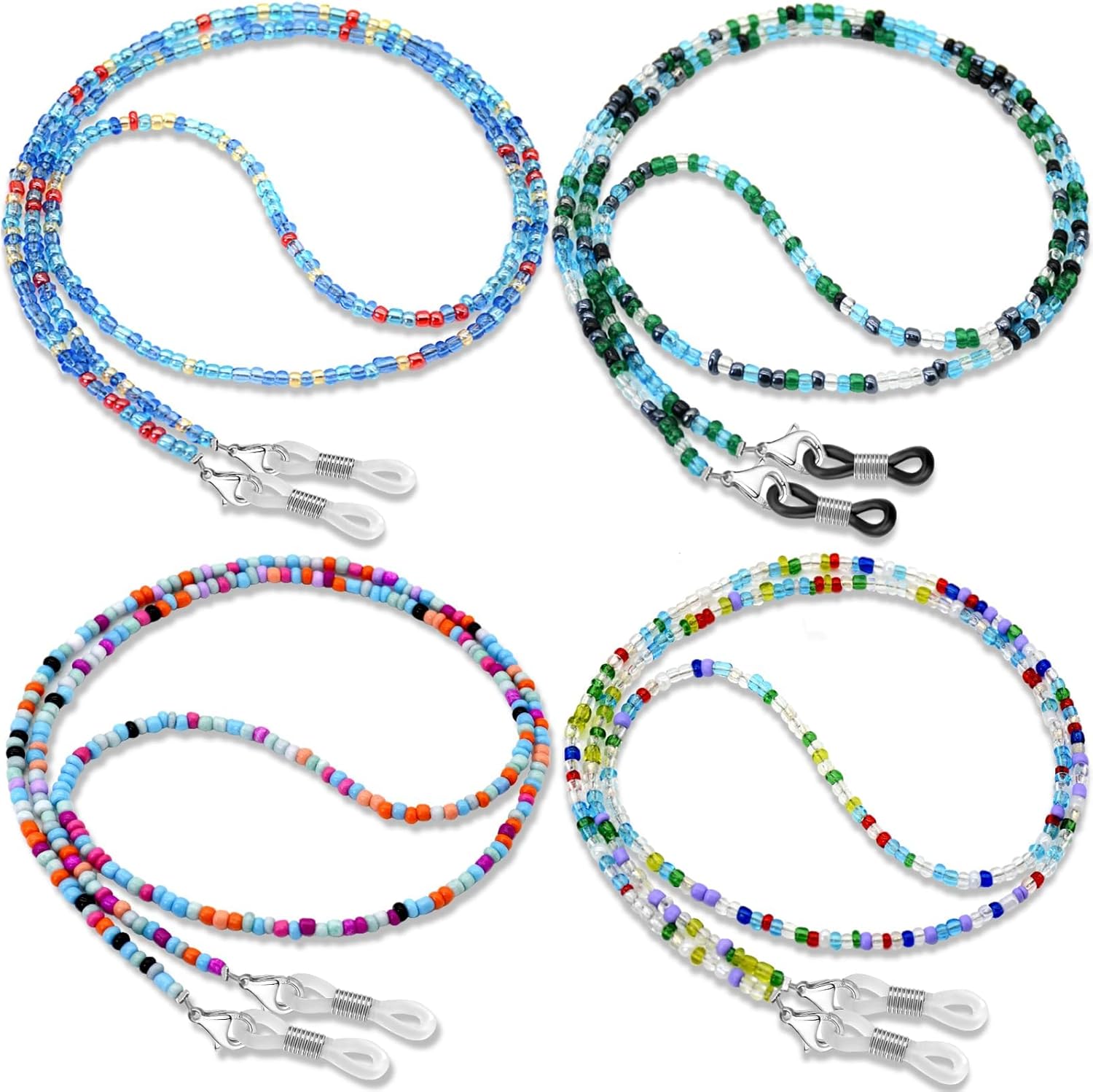 BILIONE 4Pcs Beaded Eyeglass Chains for Women & Girls, Sunglass Holder Strap Around Neck, Acrylic Glasses Hanger Keeper