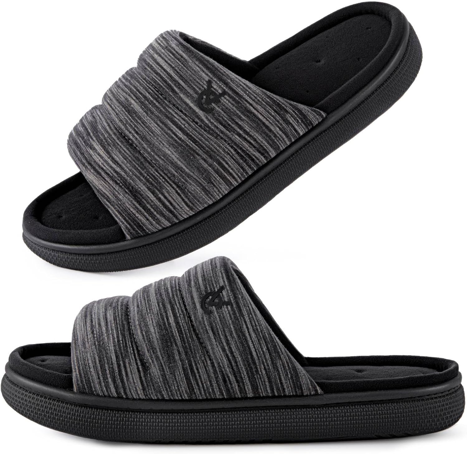 VeraCosy Mens Open-Toe Slippers Memory Foam Indoor Outdoor House Shoes