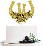 Horseshoe Birthday Cake Topper, Western Theme Cake Topper, Racing Horse, Western Wedding Party Cake Decorations Gold Glitter