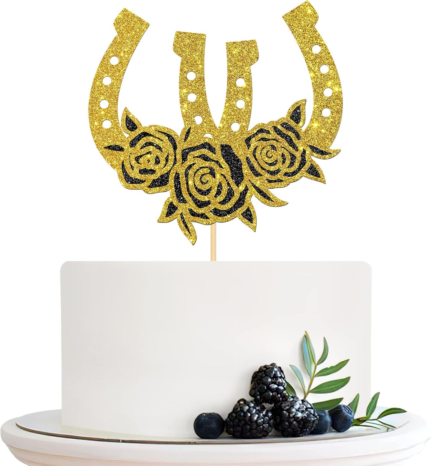 Horseshoe Birthday Cake Topper, Western Theme Cake Topper, Racing Horse, Western Wedding Party Cake Decorations Gold Glitter