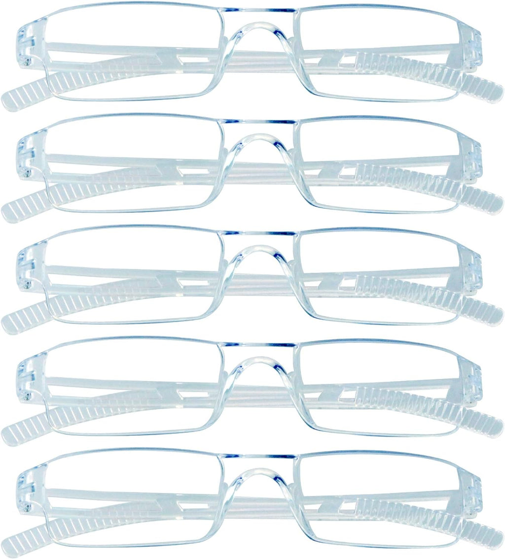 VisionGlobal 5 Pairs Reading Glasses, Blue Light Blocking Glasses, Computer Reading Glasses for Women and Men, Fashion Square Eyewear Frame (Clear,+1.50 Magnification)