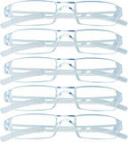 VisionGlobal 5 Pairs Reading Glasses, Blue Light Blocking Glasses, Computer Reading Glasses for Women and Men, Fashion Square Eyewear Frame (Clear,+1.50 Magnification)