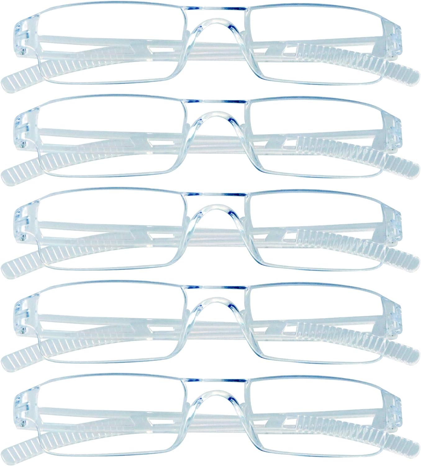 VisionGlobal 5 Pairs Reading Glasses, Blue Light Blocking Glasses, Computer Reading Glasses for Women and Men, Fashion Square Eyewear Frame (Clear,+1.50 Magnification)