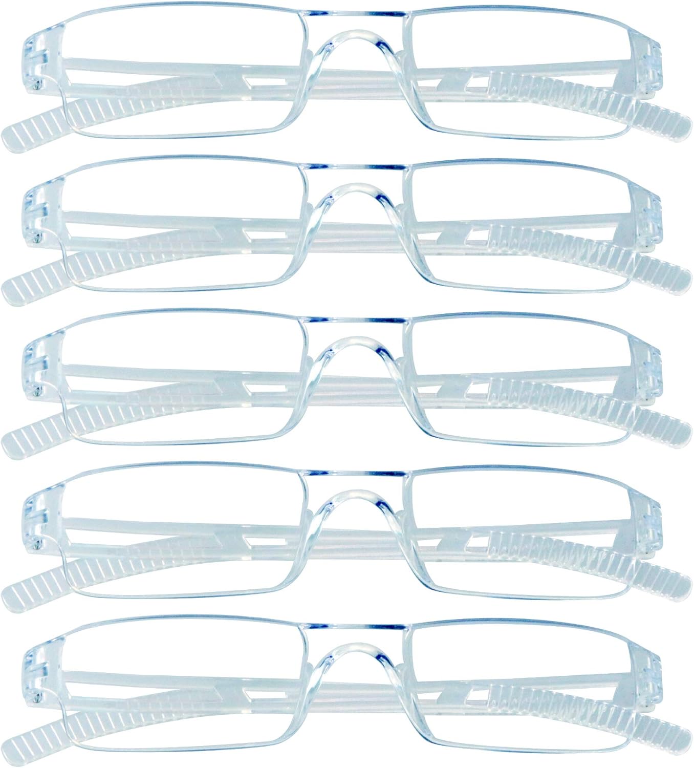VisionGlobal 5 Pairs Reading Glasses, Blue Light Blocking Glasses, Computer Reading Glasses for Women and Men, Fashion Square Eyewear Frame (Clear,+2.50 Magnification)
