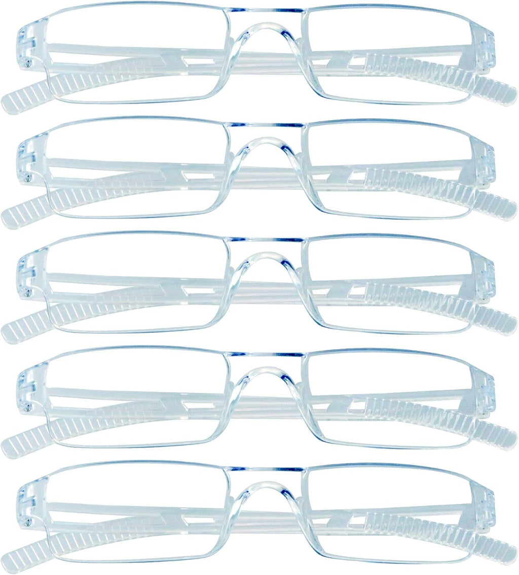 VisionGlobal 5 Pairs Reading Glasses, Blue Light Blocking Glasses, Computer Reading Glasses for Women and Men, Fashion Square Eyewear Frame (Clear,+2.25 Magnification)