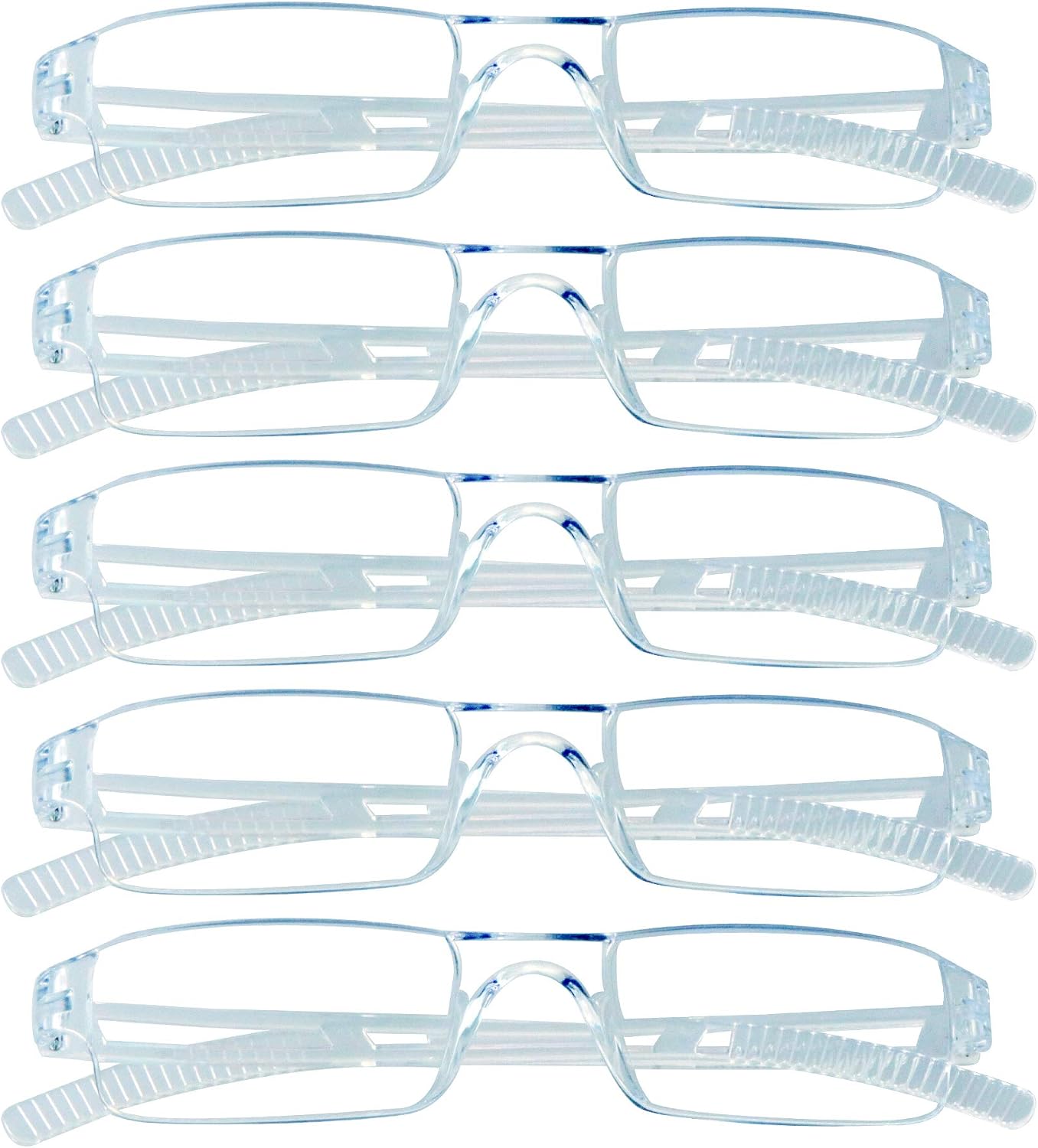 VisionGlobal 5 Pairs Reading Glasses, Blue Light Blocking Glasses, Computer Reading Glasses for Women and Men, Fashion Square Eyewear Frame (Clear,+2.25 Magnification)