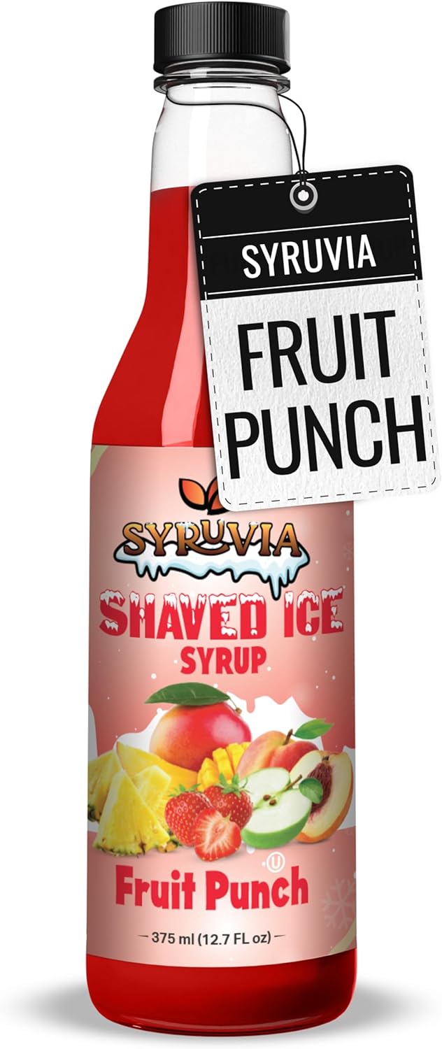 Syruvia Snow Cone Syrup 12.7oz - Fruit Punch Syrup For Shaved Ice, Snow Cones, Slushies, Italian Soda, Popsicles. Kosher, Dairy Free