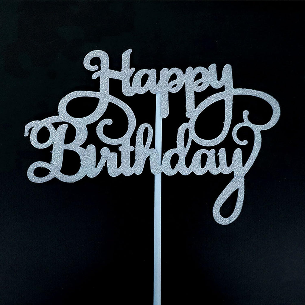 48Pcs Happy Birthday Cake Toppers 5.5inch Glitter Happy Birthday Cake Toppers Picks Dessert Topper for Birthday Party Decorations Party Anniversary Celebration Baby Shower Supplies (48, Silver)