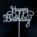 48Pcs Happy Birthday Cake Toppers 5.5inch Glitter Happy Birthday Cake Toppers Picks Dessert Topper for Birthday Party Decorations Party Anniversary Celebration Baby Shower Supplies (48, Silver)