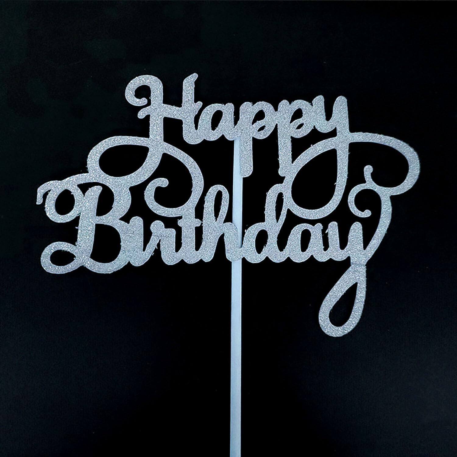 48Pcs Happy Birthday Cake Toppers 5.5inch Glitter Happy Birthday Cake Toppers Picks Dessert Topper for Birthday Party Decorations Party Anniversary Celebration Baby Shower Supplies (48, Silver)