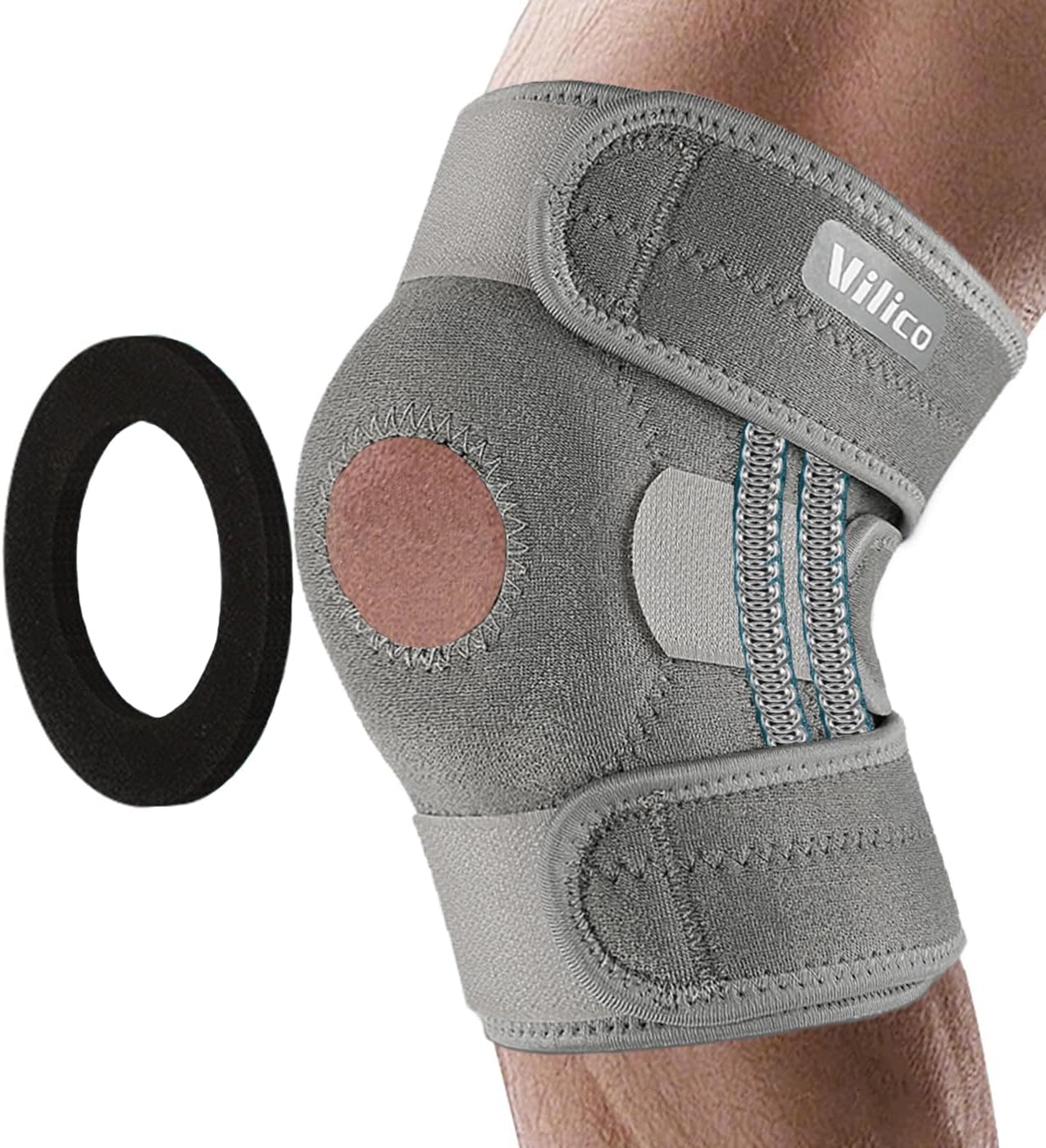 Knee Brace for Women Men with Side Stabilizers, Knee Braces for Knee Pain ACL MCL Arthritis Joint Pain Relief, Adjustable Compression Sleeve Patellar Tendon Support Strap, Pack of 1 (Gray)