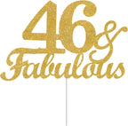 46 & Fabulous Cake Toppers Gold Glitter, Happy 46th Birthday Cake Topper Cheers to 46 Years Old Bday Decoration, Forty-six and Fabulous Cake Decorations for 46th Birthday Anniversary Party