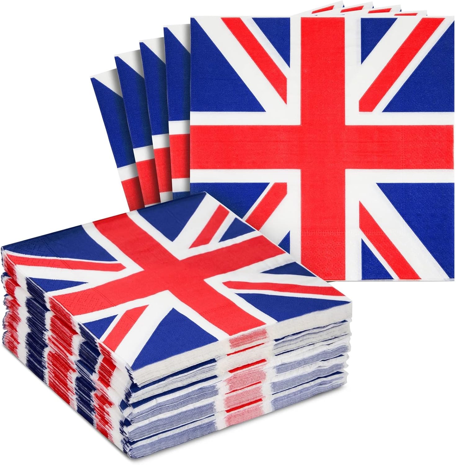 Juvale British Napkins - 2-Ply, 6.5 x 6.5 in, 100 Count - Union Jack Cocktail Paper Napkins for Union Jack Party Supplies & Themed Party Decor