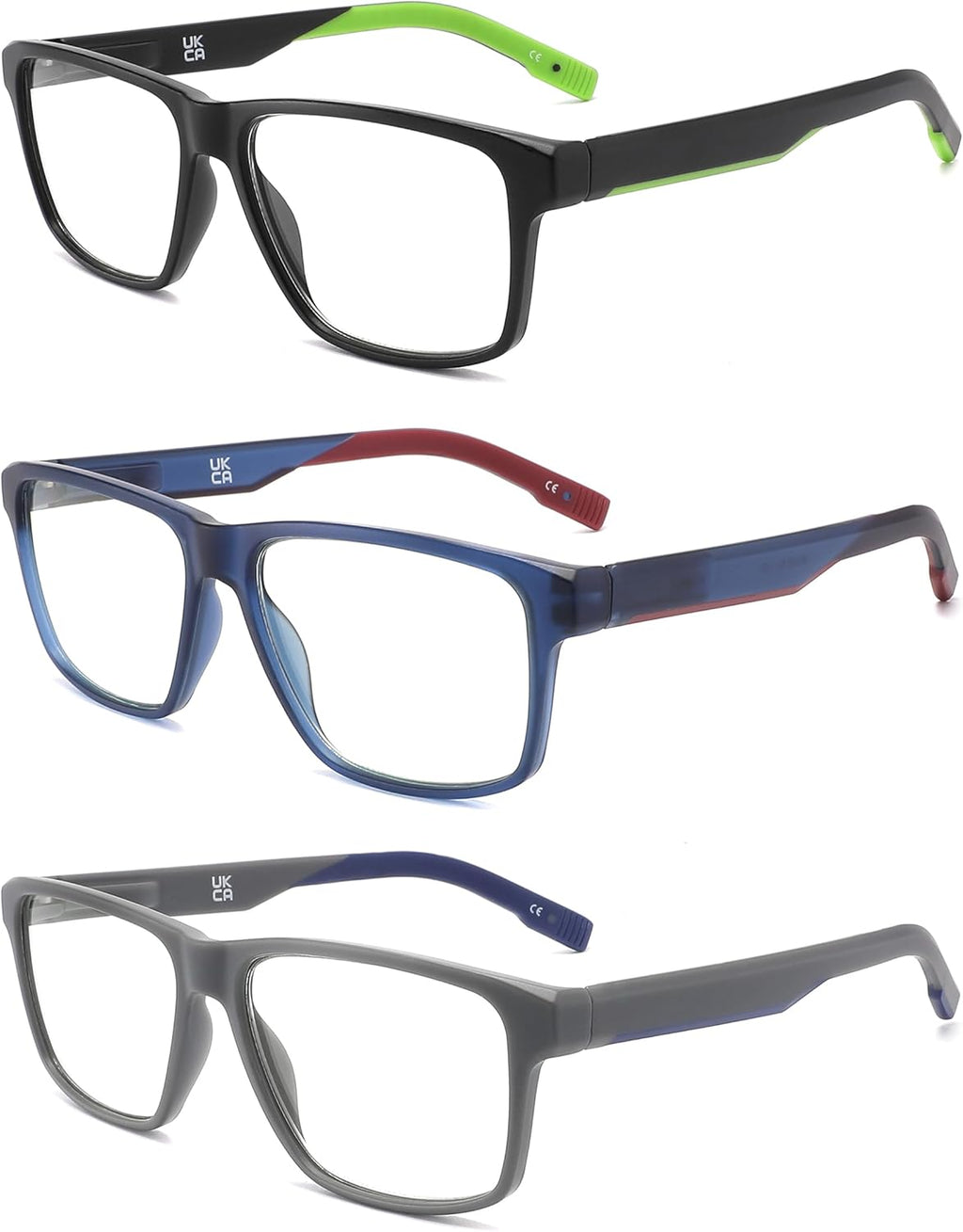 IVNUOYI 3 Pairs Reading Glasses Sports Style Frames with Spring Hinges, Flexible Blue Light Blocking Readers for Men